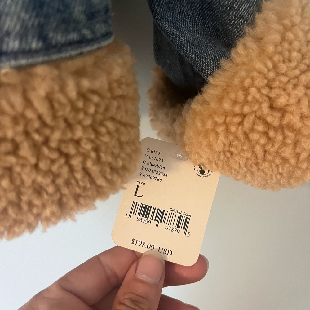 Free People Rylee Denim Jacket Faux Shearling Lined – Med Wash – Size Large NWT - Picture 2 of 11